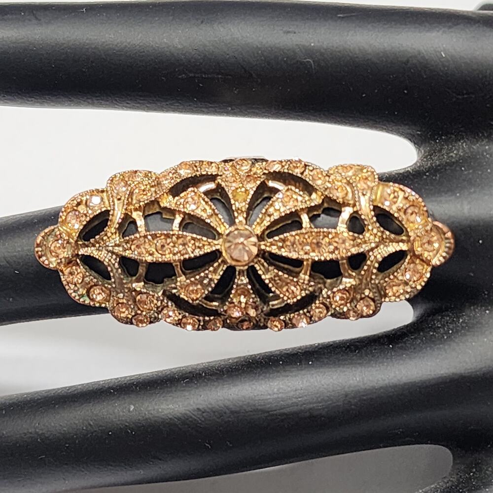 Filigree Amber Crystal Ring Sz 6 Statement Cocktail Art Deco Retro Boho Vintage